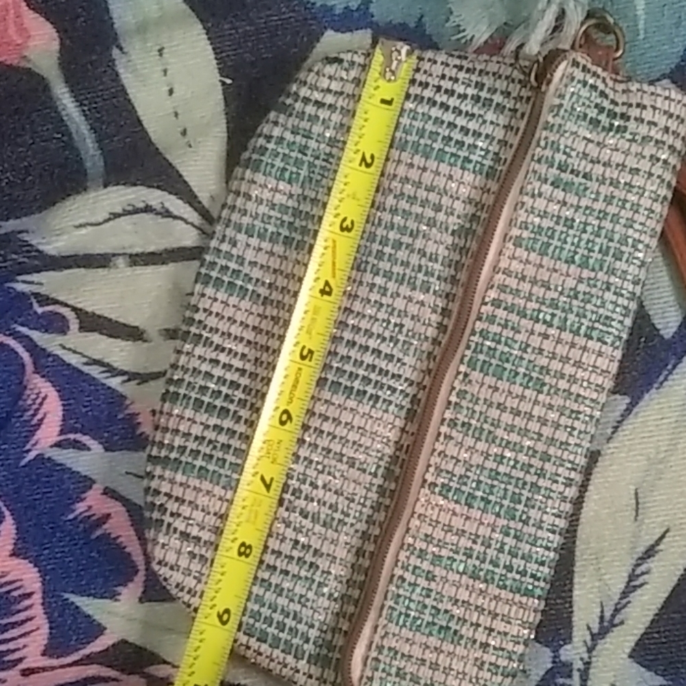 Sparkly Teal Stitched Crossbody / Clutch w/ Tassel - Picture 8 of 8